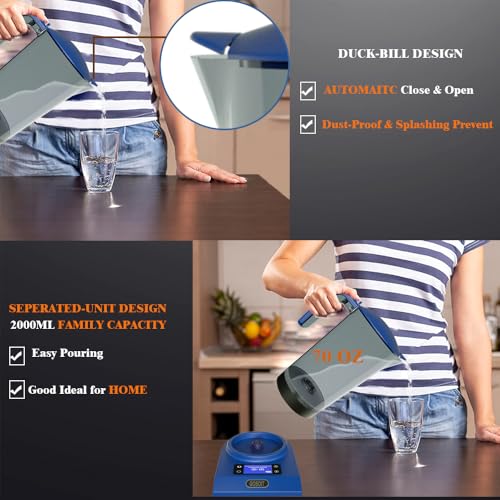 Hydrogen Alkaline Water Pitcher Bottle Machine Hydrogen Water Generator Maker Ionizer Hydrogen Water System Jug Dispenser with LED Display and Smart Touch Operation 2500ML