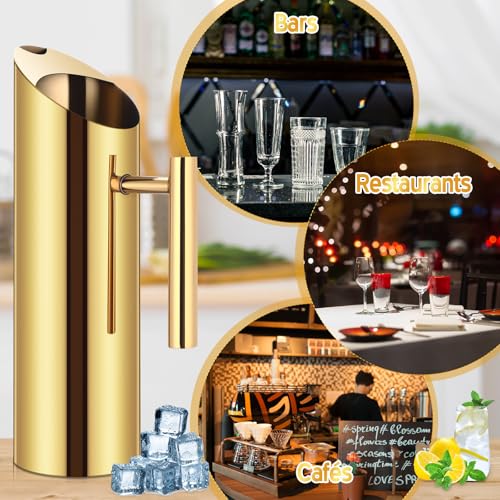 3 Pack 53oz 1.5l Stainless Steel Water Pitcher Modern Metal Pitcher with Ice Guard Gold Carafe Drink with Handle or Iced Hot Drink Tea Juice Coffee Beer (3 Count)