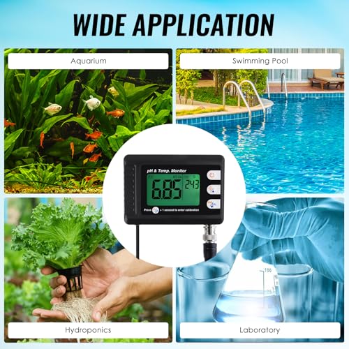 Digital pH & Temperature Water Monitor with Large LCD Display
