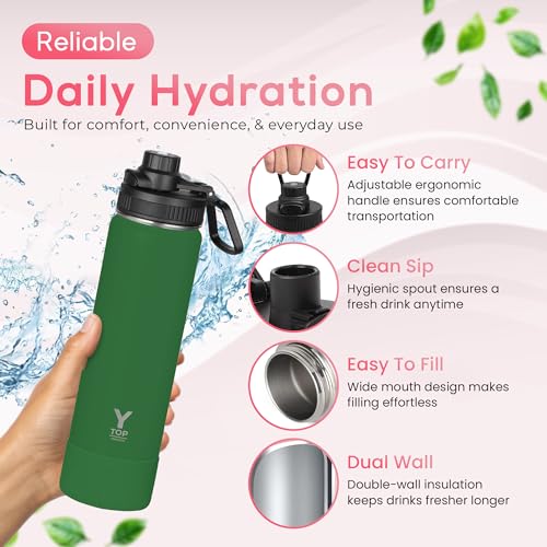 Y TOP 18 oz Insulated Water Bottle Leak Proof Spout Lid Fits in Car Cup Holder
