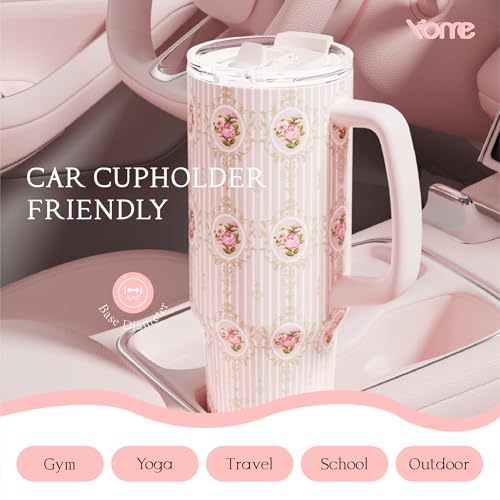 40oz Vintage Floral Tumbler with Handle and Flip Straw