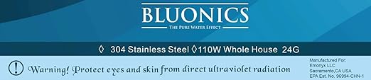 UV Water Filter Whole House Purifier System 110W Ultraviolet Light Lamp, 110V, 24GPM Flow Rate, 1-inch NPT Inlet Outlet Purification by Bluonics
