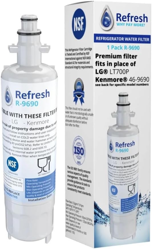 Refresh NSF-53 Refrigerator Water Filter, Compatible with Kenmore 46-9690 (1, Premium)