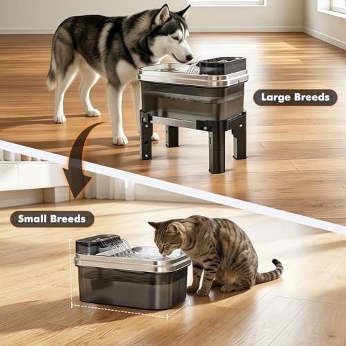 9L Elevated Stainless Steel Dog Water Fountain with Filter
