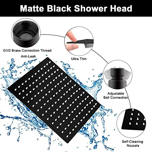 High Pressure Large Stainless Steel Square Rain ShowerHead With Shower Arm Waterfall Full Body Coverage Easy to Clean and Install