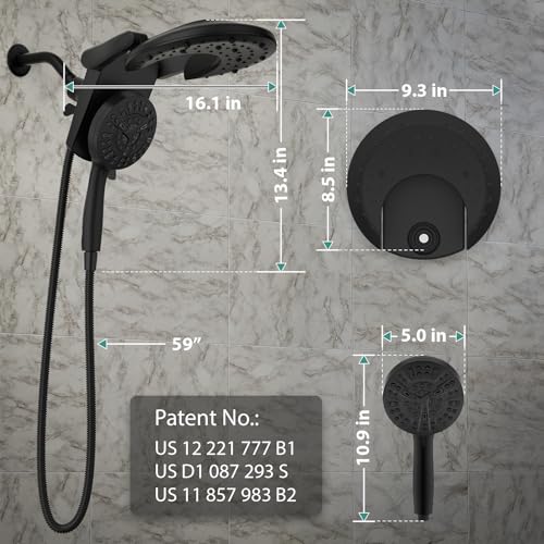 Foldable Rainfall Shower Head 9 Spray Settings