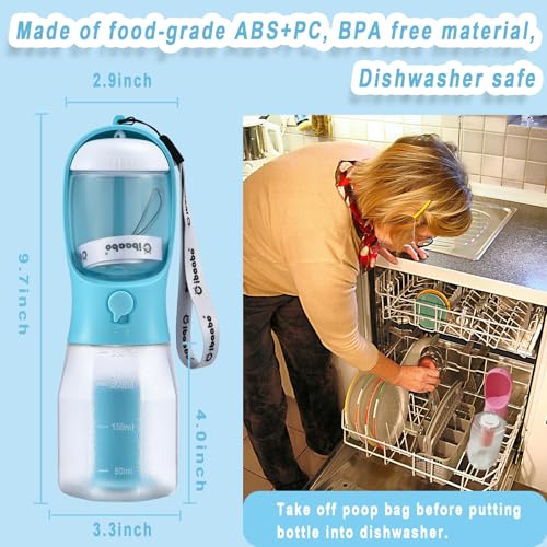 Dog Water Bottle with Food Container & Poop Bag Holder & Filter