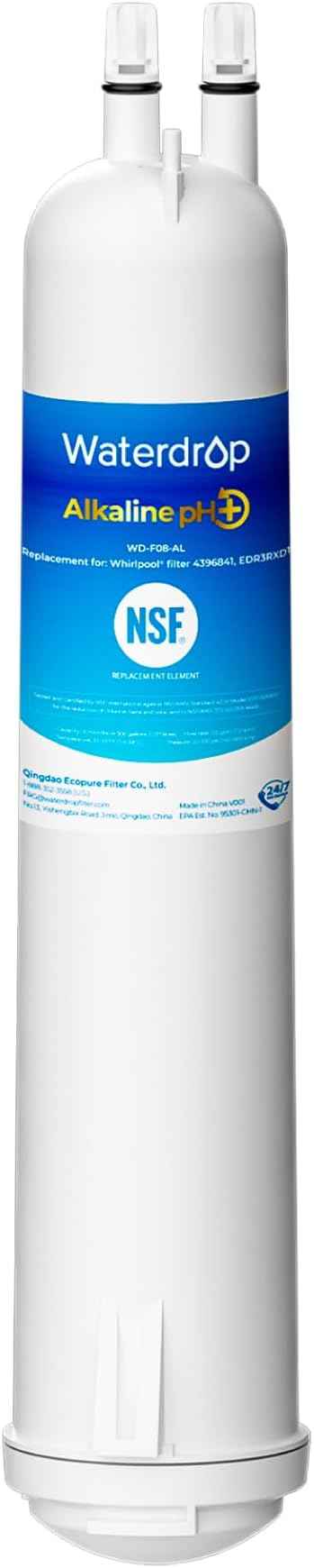 Waterdrop 𝐀𝐥𝐤𝐚𝐥𝐢𝐧𝐞 WD-F08-AL Replacement for 4396841, Everydrop® Filter 3, EDR3RXD1, 4396710, Kenmore® 46-9083, 46-9030, 𝐄𝐧𝐡𝐚𝐧𝐜𝐞𝐬 𝐩𝐇 Refrigerator Water Filter