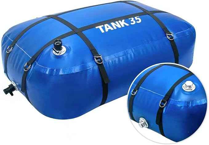 TPU Water Storage Bladder, 35 Gallon Portable RV Fresh Water Tank, Food Grade BPA Free Collapsible Flexible Container for Drinking, Camping, Irrigation & Emergency-Hurricane, Drought, Fire (3/4” GHT)