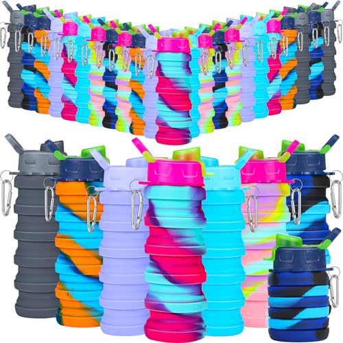 30 Pack Collapsible Water Bottles Bulk 17oz with Clip (30 Count)