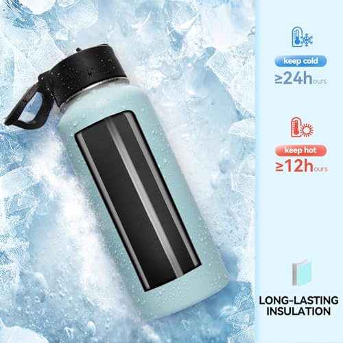 32 oz Insulated Water Bottles with 2 Lids (2 Count)
