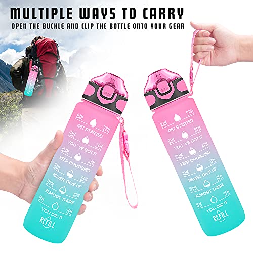 32 oz Drinking Water Bottle with Times to Drink and Straw
