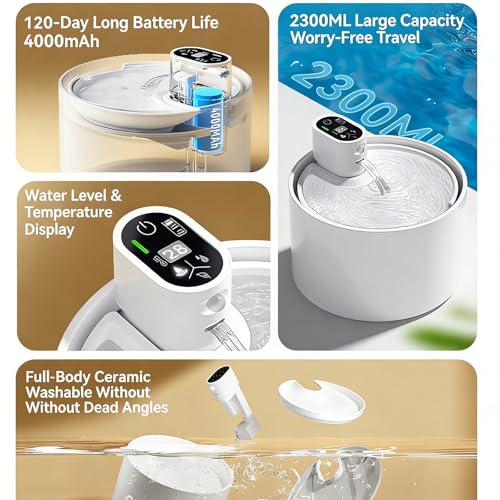 Cordless Ceramic Cat Water Fountain 78oz (78 Fl Oz)