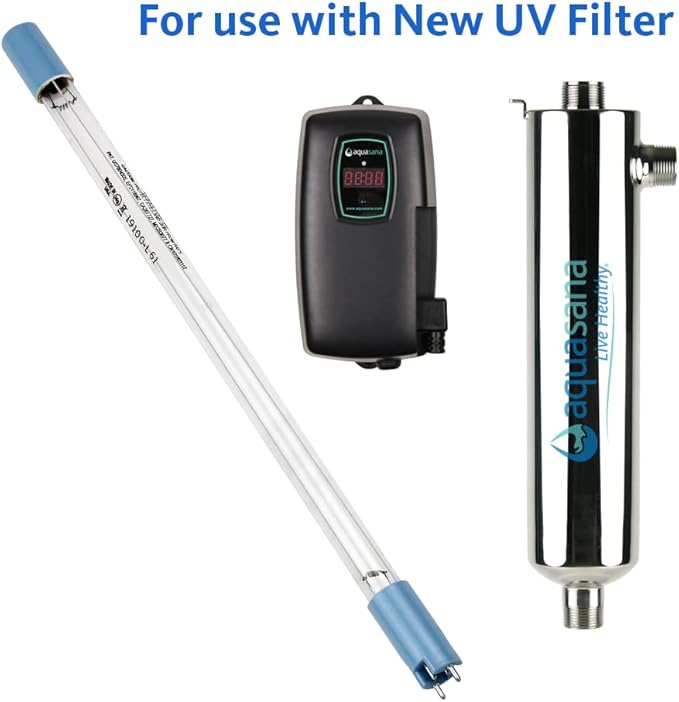 Aquasana UV Whole House Water Filter Replacement Lamp & EQ-PFC.35 Replacement Post Whole House Water Filter Systems, White & Replacement 20-inch Sediment Pre-Filters - 4 Count - EQ-304-20