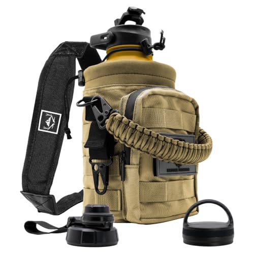 64 oz Tactical Water Bottle with MOLLE Bottle Pouch & 3 Lids