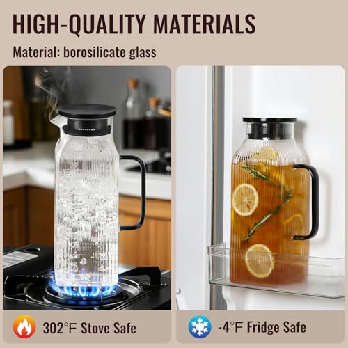 2 Liter 68 oz Square Glass Pitcher with Lid