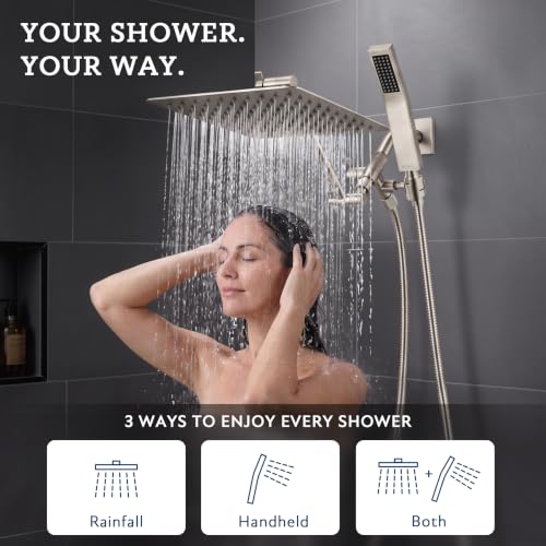 All Metal 8" Rain Shower Head with Handheld for Bathroom Upgrade