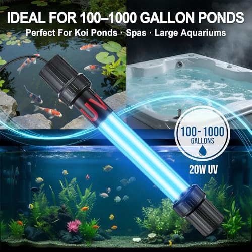 20W UV Pond Clarifier for Koi Pond Aquarium and Fish Tank