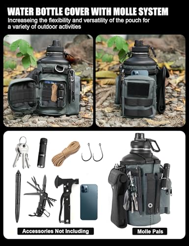 64 Oz Gray Tactical Water Bottle with 3 Lids