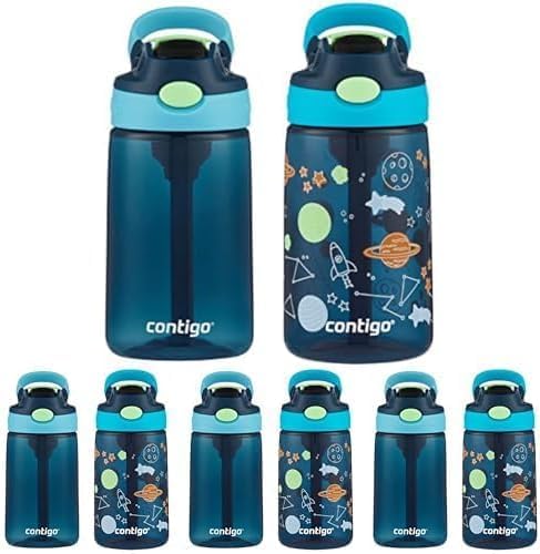Contigo Kids Water Bottle with Redesigned AUTOSPOUT Straw 14oz .Blueberry and Blue Raspberry & Blueberry and Blue Raspberry with Cosmos (Pack of 8)