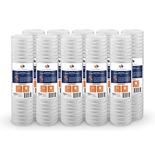 1 Micron Whole House 20" x 4.5" String Wound Water Filter Replacement Cartridge for Well Water Compatible with SWC (10 Count)