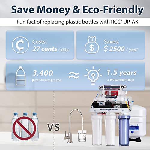 RCC1UP-AK, 100 GPD 7-Stage Reverse Osmosis Under Sink Water Filtration System with Boost Pump, Alkaline Remineralization and UV Filter, Patented Top-Mounted Faucet Design for Easy Installation