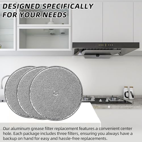 3-Pack) Calvana 9-1/2" Round x 3/32" Aluminum Grease Filters with Center Hole, Range Hood Filter, Kitchen Exhaust Fan Filters Replacement (3 Count)
