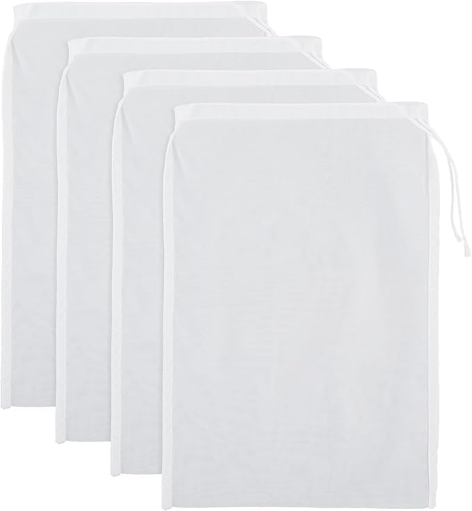4 Pack Nylon Nut Milk Bag 14 × 10 Inches Fine Mesh Cheese Cloth Multiple Usage Reusable Food Strainer Professional Cold Brew Filter for Straining Juice Coffee Yogurt Tea (Nylon, 14×10 In)