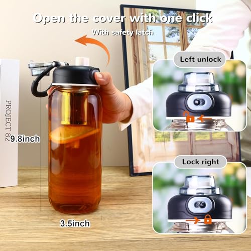 34oz Glass Water Bottle with capacity Mark & Stainless Steel Tea Strainer