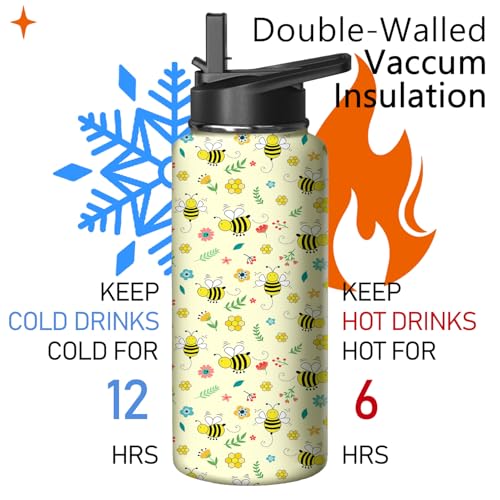 32oz Bee Water Bottle with Handle and Flip Straw