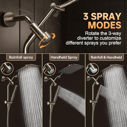 All Metal 10" Luxurious Brushed Nickel Rain Shower Head with Handheld