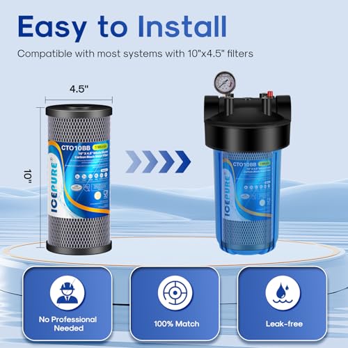 10" x 4.5" Whole House Sediment Activated Carbon Water Filter 3Pack (3 Count)