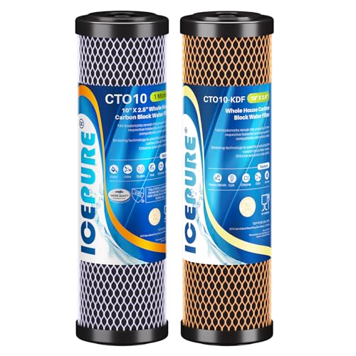 2 Stage 1 Micron 2.5" x 10" Whole House Water Filter Cartridge Kit with Activated Carbon Block Filter and KDF (2 Count)
