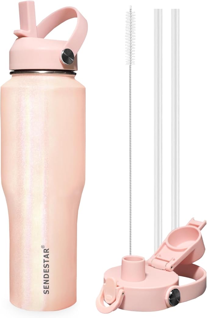 SENDESTAR Water Bottle,Wide Mouth Stainless Steel Vacuum Insulated Double Wall Keep Liquids Cold or Hot All Day,Sweat Proof Sport Design,Fit Car Cup Holder,Buling Buling Pink,40 Ounces