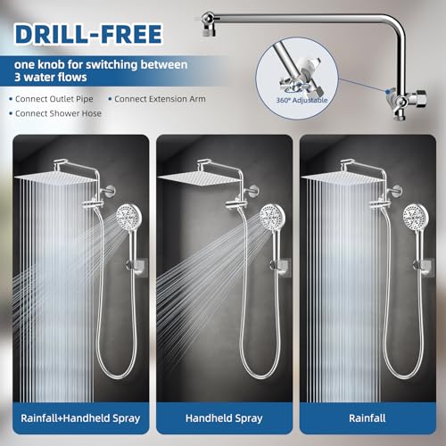 12" Metal Rainfall Shower Head with 10