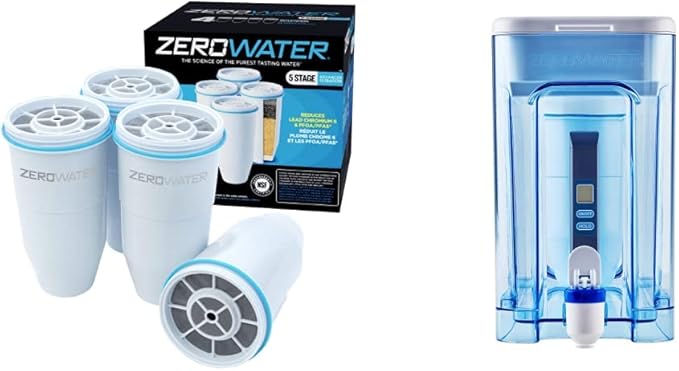 ZeroWater Official Replacement Filter 4-Pack + 32-Cup Ready-Read 5-Stage Water Filter Dispenser