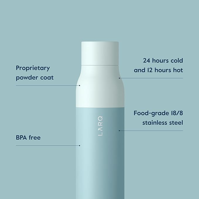 LARQ Bottle Twist Top 25 oz - Insulated Stainless Steel Water Bottle | BPA Free | Reusable Water Bottle for Camping, Office, and Travel | Keep Drinks Cold and Hot, Seaside Mint
