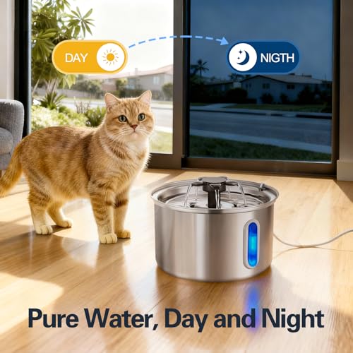 3L 101oz Stainless Steel Cat Water Fountain for Indoor Use