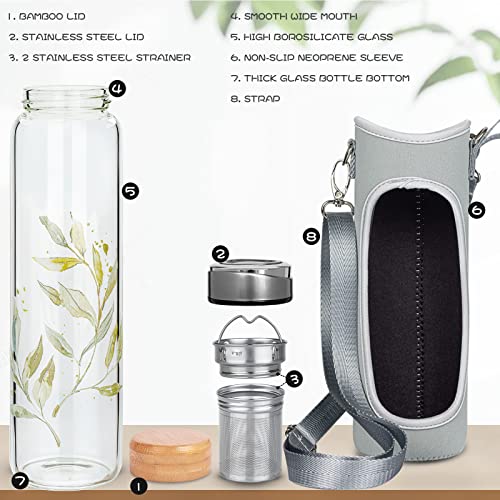 32oz Borosilicate Glass Water Bottle with Tea Infuser