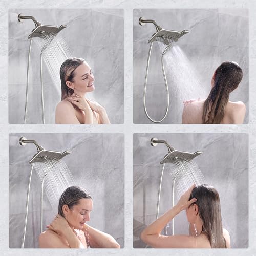 High Pressure Shower Head Combo with Two Spray Setting Fixed Shower Head and Two Spray Settings Handheld Shower Head with Grey Face