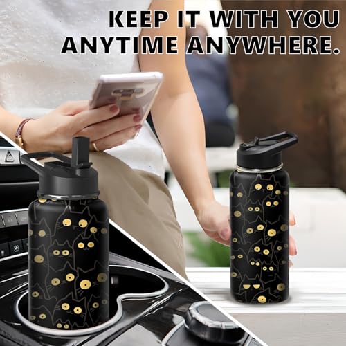 18oz Cat Water Bottle with Handle and Flip Straw