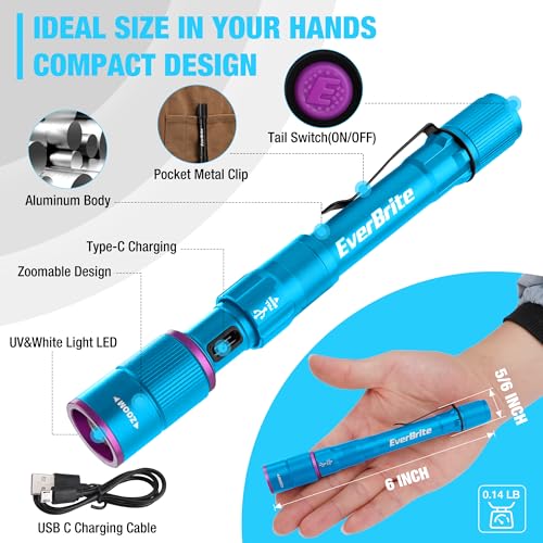 Rechargeable Pen Flashlight with UV and White Light