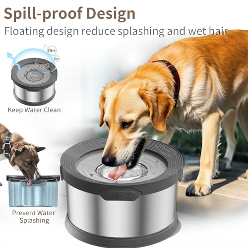8L Dog Water Bowl No Spill 2.1 Gallon Stainless Steel Water Bowl for Dogs 270oz Large Capacity No Splash Slow Drinking Feeder with Anti