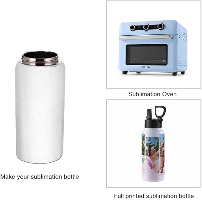 PYD Life 2 Pack Sublimation Blank Tumbler 32 OZ White Vacuum Flask Stainless Steel Sports Wide Mouth Water Bottle with Straw and Portable Handle