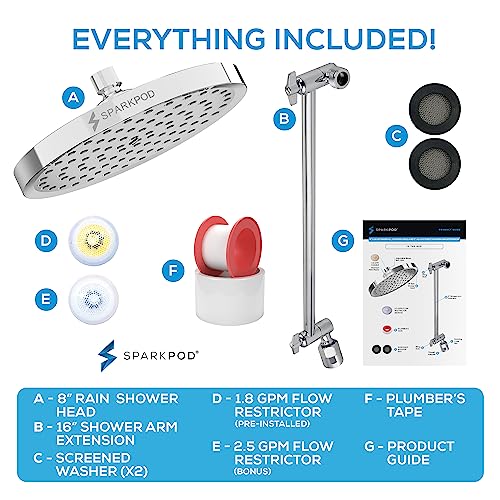 8" Round Rain Shower Head with 16" Shower Arm