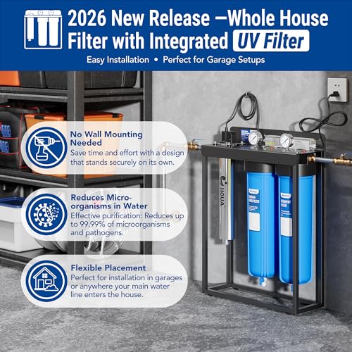 WF3-03 3-Stage Free-Standing Whole House Water Filtration System, UV Filter Included, Reduces Heavy Metals (Lead, Mercury, Arsenic, Cadimum, Chromium), PFAS, Chlorine, Sediment, Odor, and VOC’s