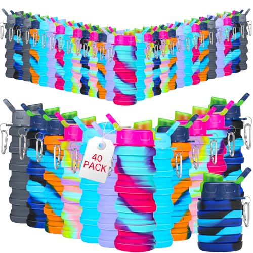 40 Pack Collapsible Water Bottles Bulk Foldable Water Bottles 17oz Silicone Portable Leak Proof Reusable (40 Count)