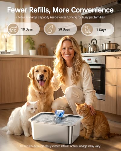 2.56Gal Large Dog Water Fountain Dispenser