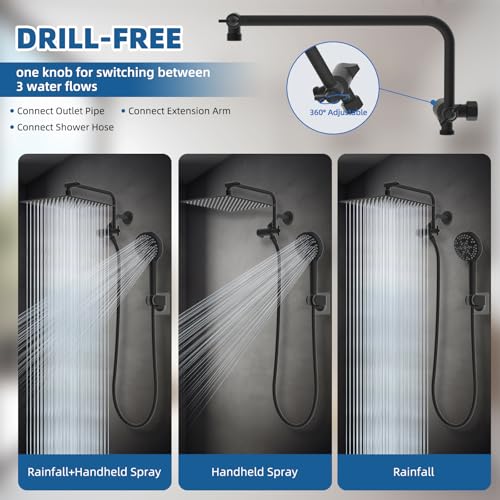 12" Metal Rainfall Shower Head with 10