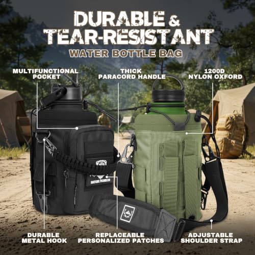 64 oz Tactical Water Bottle with MOLLE Bottle Pouch & 3 Lids